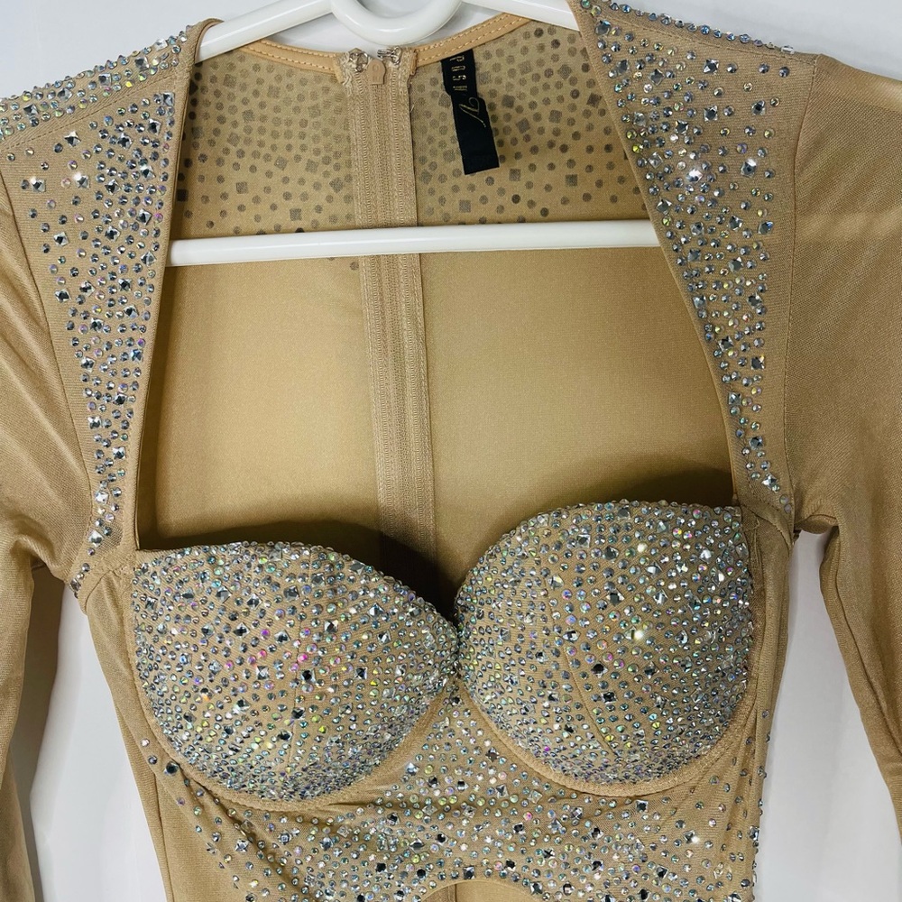 Elegant Rhinestone Embellished Gold holiday dress